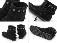 补货 再特价！Minnetonka 迷你唐卡 Double Fringe Side Zip 流苏短靴