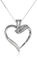 Amazon Collection 10k White Gold Diamond Ribbon Heart Pendant 女士项链