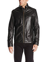 限尺码：COLE HAAN Smooth Leather Moto Jacket 男款皮夹克