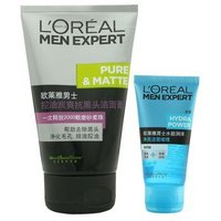 移动端：L'OREAL PARIS 巴黎欧莱雅 男士 控油炭爽抗黑头洁面膏 100ml + 水能润泽净爽洁面啫喱 50ml