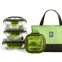 U+ 悠佳 J-1064-G 耐热玻璃绿色保鲜饭盒套装四件套*3件
