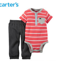 Carter‘s 2件套装 红色条纹短袖连体衣+长裤 