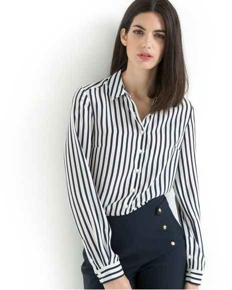 LAURA CLEMENT 竖条纹真丝衬衫