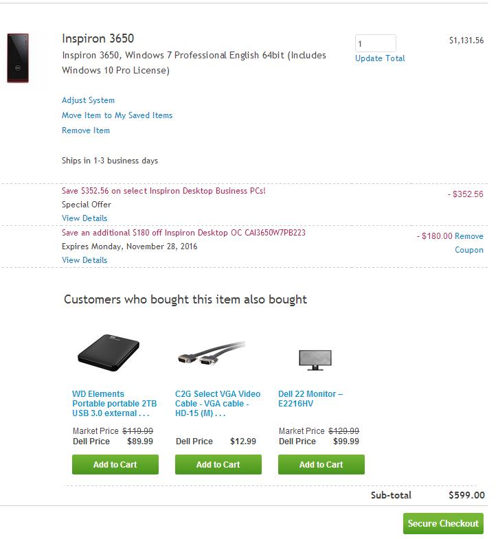 Dell Inspiron 3650(i7-6700, 16GB DDR3L, 2TB