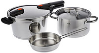 Fissler 菲仕乐 橙色沸点22cm4.5L高速快锅3件组 汤锅 煎锅