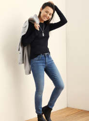 Gap女装 纯色莫代尔船型领长袖T恤 弹力打底衫