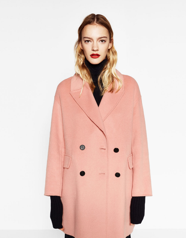 ZARA 07522250620 女士羊毛混纺双纽扣大衣