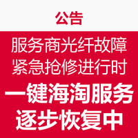 信息公告：服务商光纤故障抢修中，一键海淘服务已逐步恢复访问