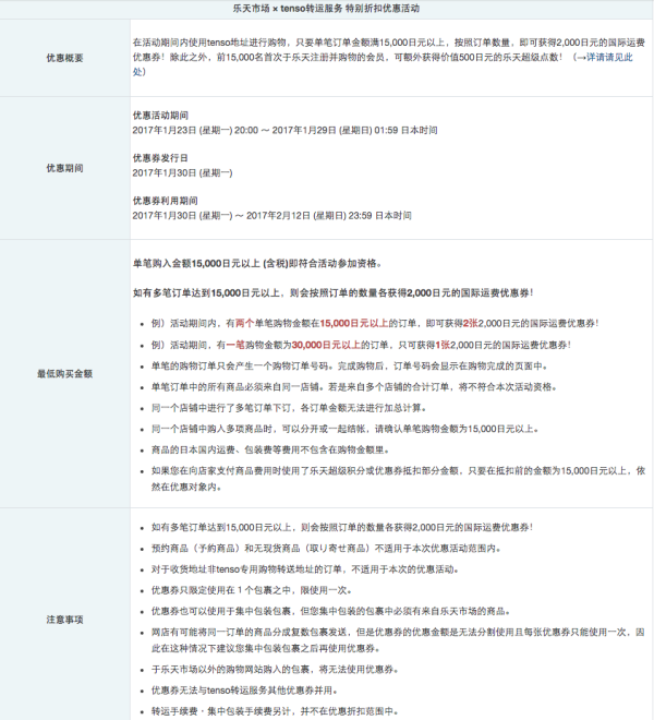 促销活动:tenso转运 x 日本乐天 单笔购物满150