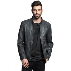 ANDREW MARC 男士绵羊皮修身皮衣 铁灰色