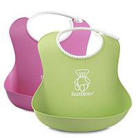 BABYBJORN Soft Bib 软胶防碎屑围嘴 粉色+绿色 2只装