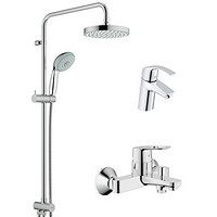 GROHE 高仪 现代型三出水淋浴柱套装花洒套装+原装角阀一对