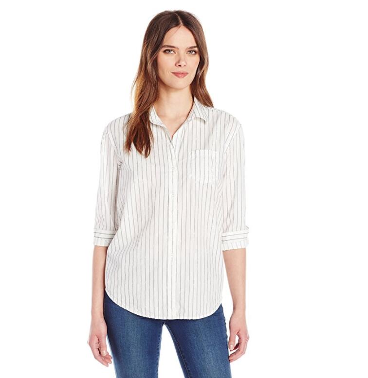Calvin Klein Jeans Railroad Stripe Print Easy Boyfriend Button 女士衬衫