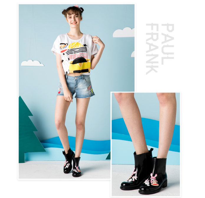 PAUL FRANK 大嘴猴 PF1009 女士手绘雨鞋 