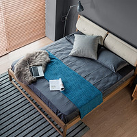 双11预告、历史新低：及木家具 CC002 方圆 实木双人床 1.5米榉木款+2个布靠枕