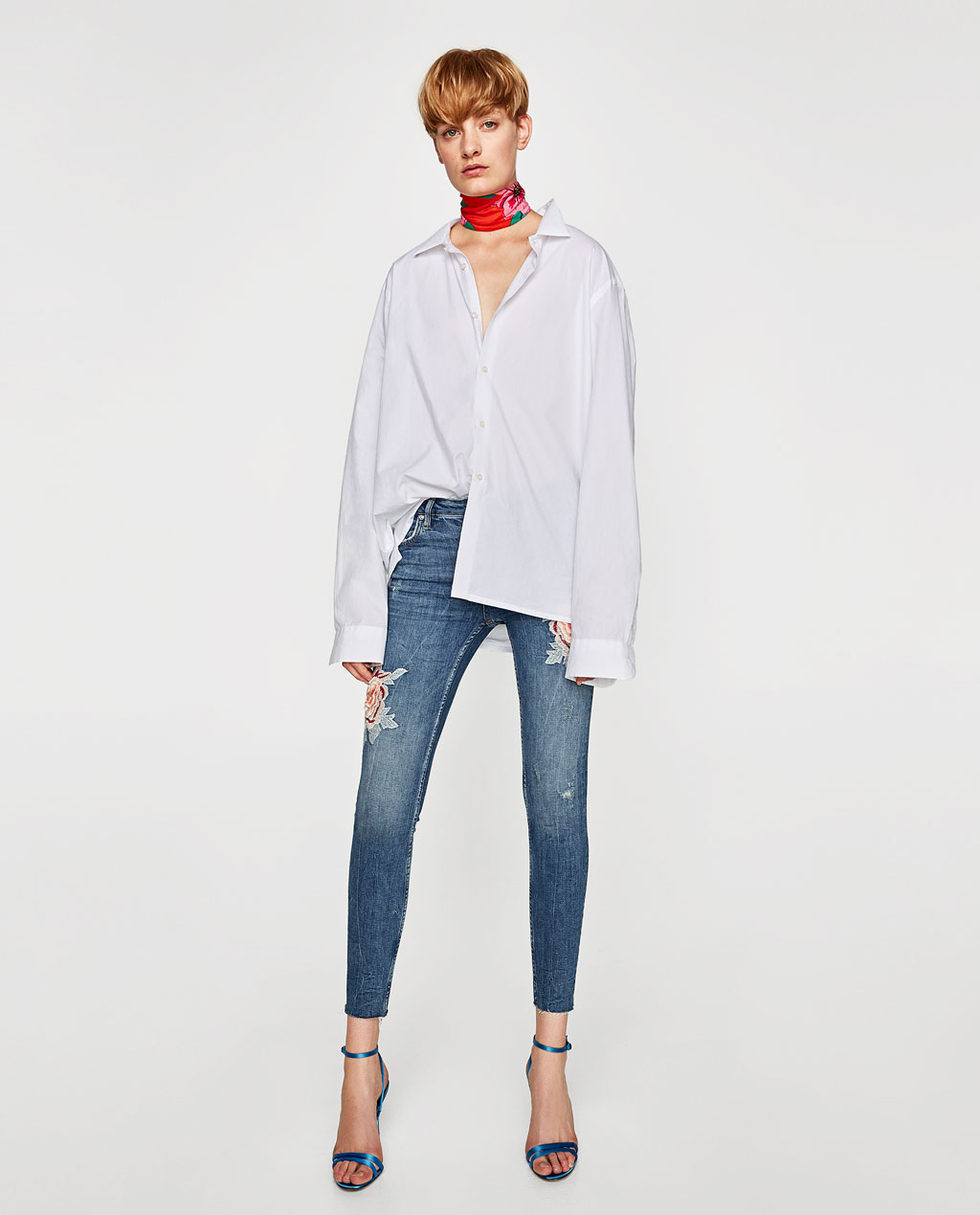 ZARA 06840245400 女款刺绣紧身牛仔裤
