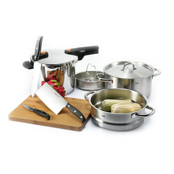 Fissler 菲仕乐 橙色沸点 压力锅 6L +汤锅+蒸屉+砧板+刀具