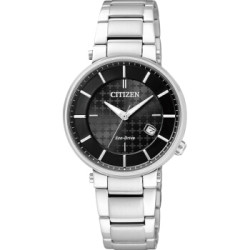 citizen西铁城ew179057e31mm女士光动能手表黑盘银色不锈钢带圆形