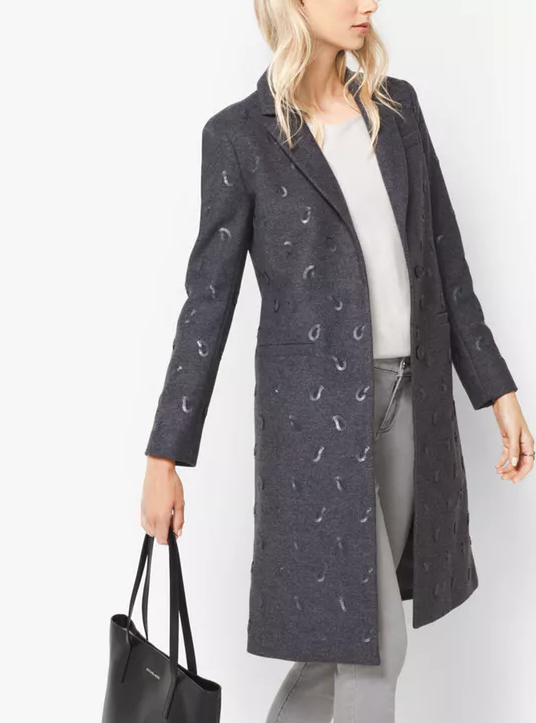 MICHAEL KORS 迈克·科尔斯 Paisley-Embroidered 女士羊毛大衣