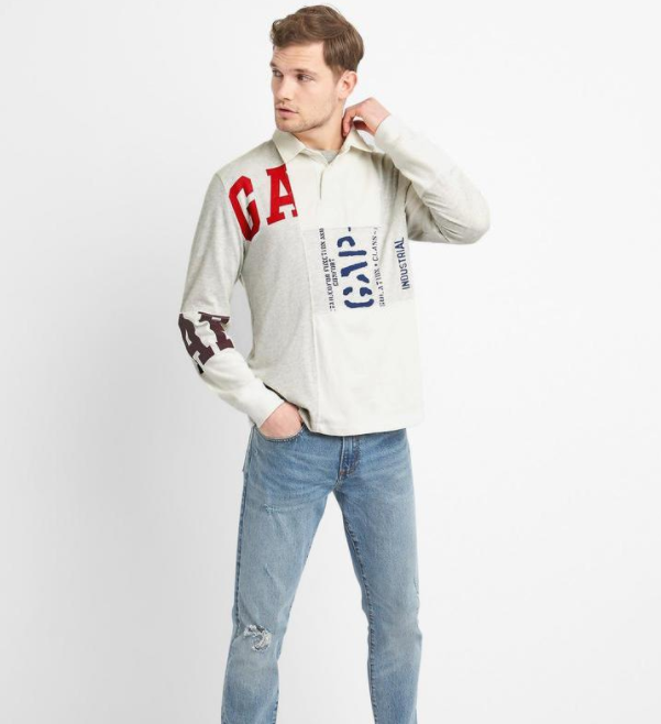 Gap 盖璞 LogoRemix 男士长袖橄榄球衫