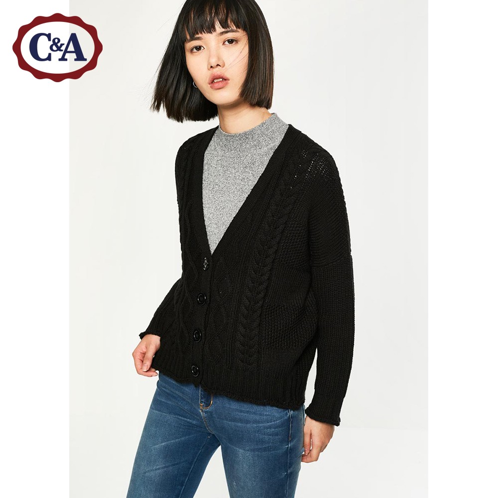 C＆A CA200196625 女士绞花V领针织开衫