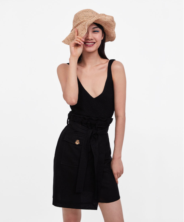 ZARA 03013857800 女士亚麻混纺半身裙