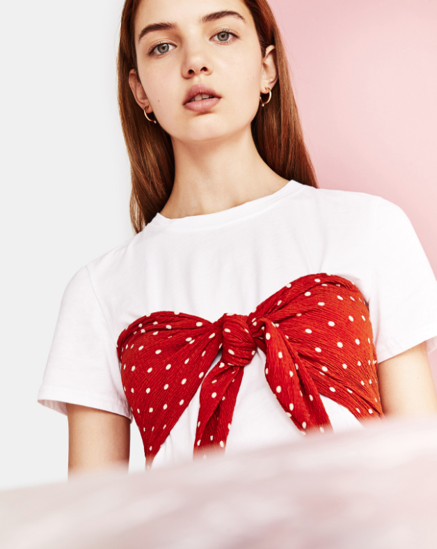 Bershka 巴适卡 02214111701 女士假两件波点T恤