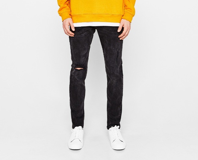Bershka 00264251800 男士水洗破洞牛仔裤