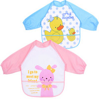 象宝宝（elepbaby）宝宝吃饭罩衣 婴儿围兜 儿童防水画画反穿衣 2件装（粉色小兔+浅蓝小鸭）