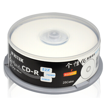 RITEK 铼德 CD-R空白光盘/刻录盘 黑胶音乐盘 52速700M 台产 可打印 桶装25片
