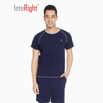 INTERIGHT家居服男 全棉短袖插肩袖休闲家居服套装 藏青色 L
