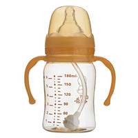 小不点（DOT）新生儿轻松吸 PPSU黄金宽口奶瓶手柄硅胶吸管奶瓶180ml黄色