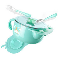 纽因贝 儿童餐具 新生儿宝宝不锈钢注水保温碗 婴儿辅食碗勺(绿色款）3件套
