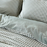 当当优品 纯棉日式水洗棉简约双人加大四件套 床单款 草绿格 1.8米床