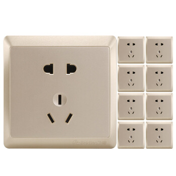 飞雕（FEIDIAO）高端开关插座面板 五孔插座电源墙壁插座（10只装）套餐86型出色金