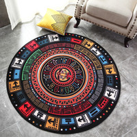 惠多（HUIDUO）创意民族风地毯 玛雅图案客厅茶几沙发地毯 家用电脑椅圆形地毯120*120CM