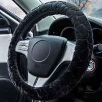 YooCar 汽车方向盘套毛绒 冬季车用把套加厚冬天保暖通用中号 黑色
