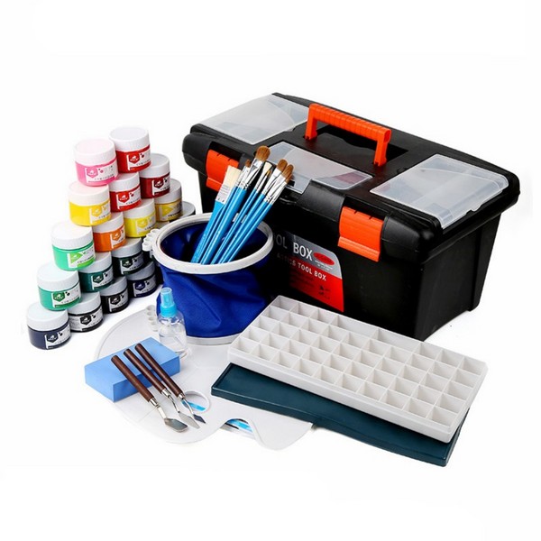 商品博格利诺 水粉颜料绘画套装 13件套 含12色水粉 工具箱