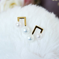 akoya珍珠 L型 18K 钻石耳环