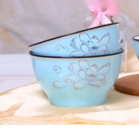敏杨 陶瓷碗饭碗餐具套装圆形4.5英寸蓝色马卡龙釉2只装 *3件