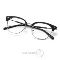 三氏TANS近视眼镜框男女复古金属圆框半框可配镜光学镜架 T11 红框