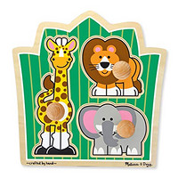 Melissa&Doug 美丽莎和豆豆 丛林朋友狩猎动物木制嵌板拼图 (亚马逊进口直采, 美国品牌）