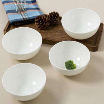 SKYTOP 斯凯绨 陶瓷面碗骨瓷米饭碗纯白5英寸奥碗4件套装