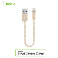 贝尔金（BELKIN）苹果MFi认证 尼龙编织充电线Lightning接口 适用于iPhoneXs Max/XR/X/8/7金色 15厘米