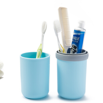 伴侣行 旅行胶囊洗漱杯漱口杯牙刷杯小麦秸秆漱口水杯刷牙杯牙膏牙刷洗漱收纳牙缸 BL1027 蓝色