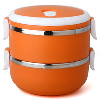 吉睿 饭盒/提锅 爱心系列 1.4升不锈钢双层彩色便当盒TB-102橙色