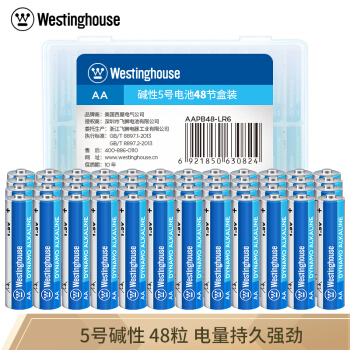 西屋（Westinghouse）碱性电池 干电池 LR6/AA/5号 电池 48节 鼠标/血压计/血糖仪/玩具/指纹锁