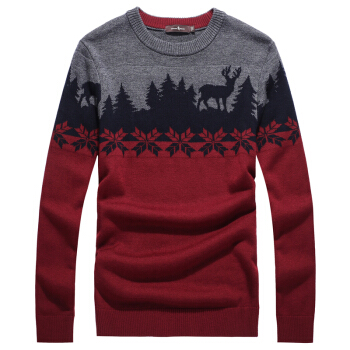 与狼共舞（dancing wolves）针织衫男秋冬款麋鹿圆领套头毛衣男士毛衫569502071 402大红 185