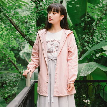 JOY OF JOY 京东女装2019秋装新款韩版棒球服长袖宽松中长款风衣外套上衣女 JWDY178633 粉红色 M