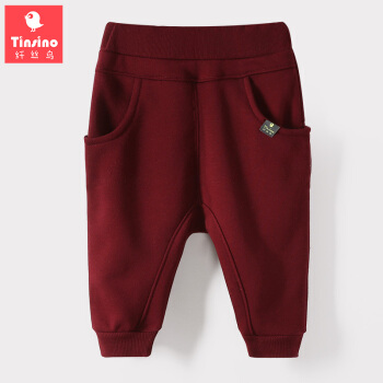 纤丝鸟 TINSINO 童装男童裤子春款儿童柔棉宽松休闲运动裤可开档长裤 黄色小鸟 枣红 73